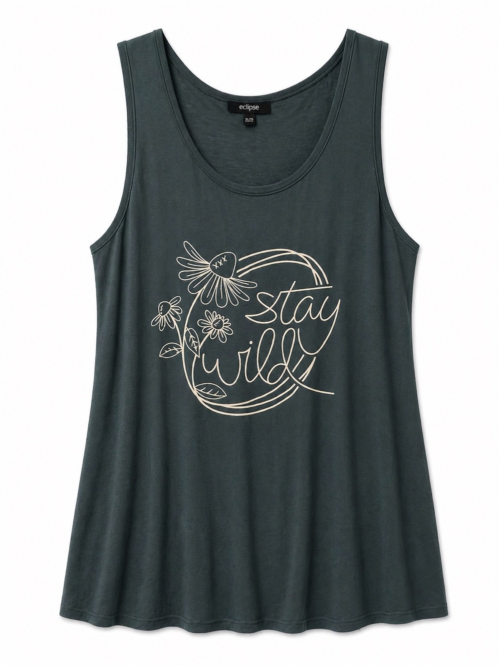 3/$20Eclipse Women's Dark Teal Floral 'Stay Wild' Graphic Tank